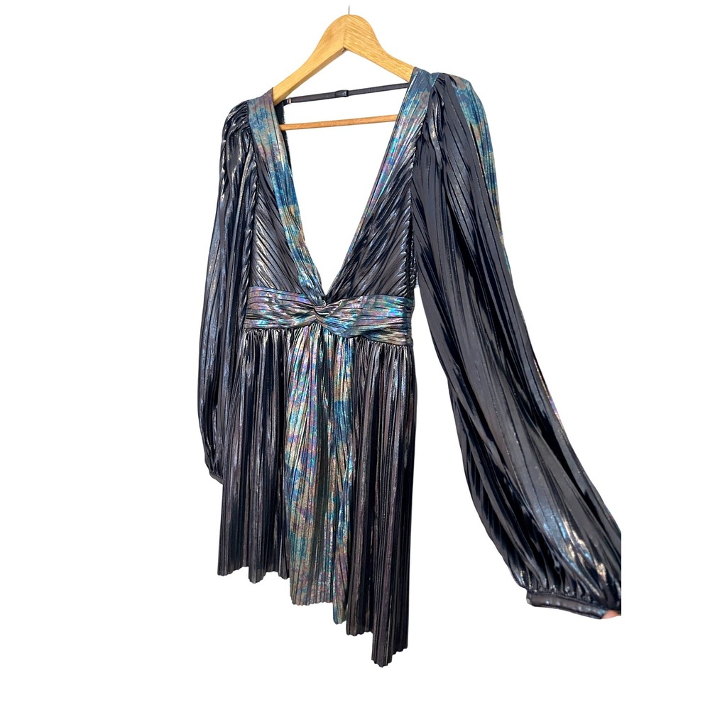Sabina Musayev Wendy Dark Silver Metallic Pleated Open Back Mini Dress M NWT - Picture 6 of 12